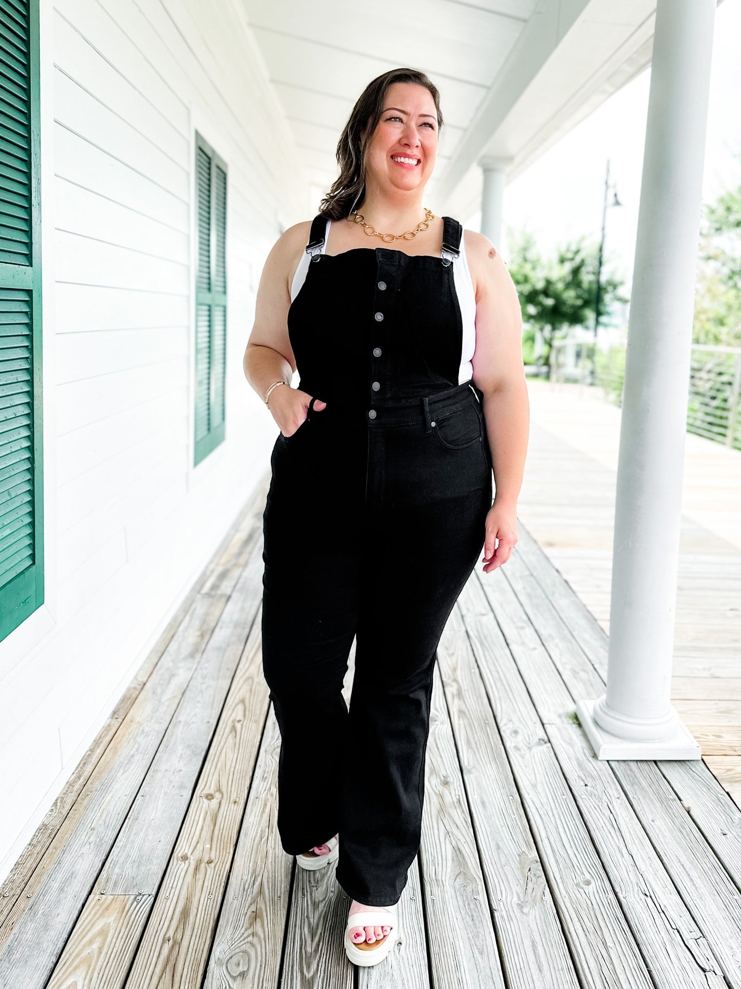 Judy Blue Black High Rise Tummy Control Top Flare Overalls