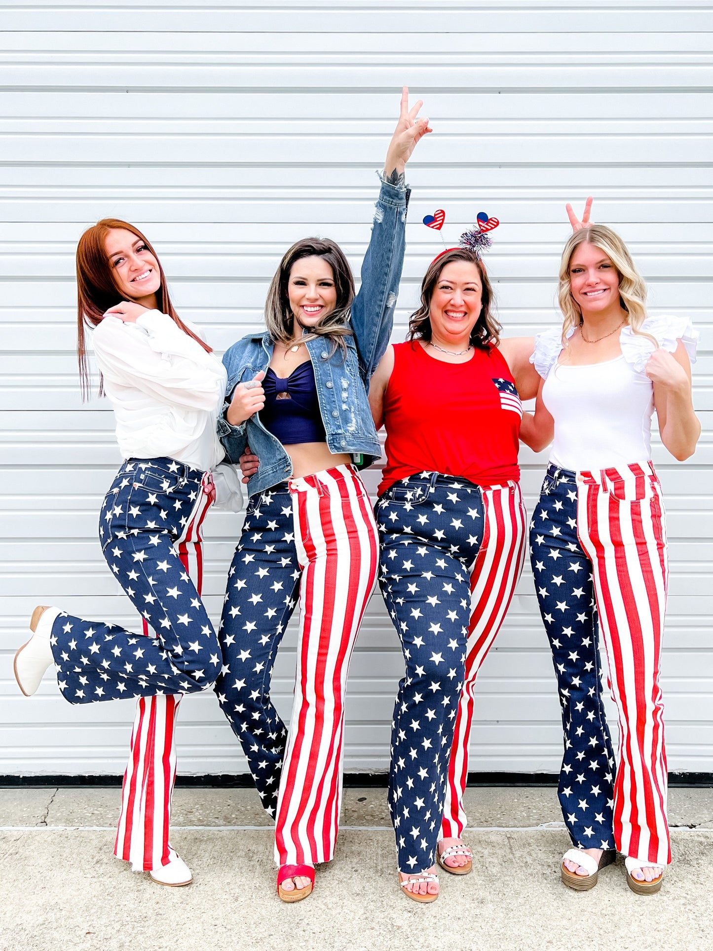 Judy Blue High Rise Stars and Stripes Print Raw Hem Flare Jeans