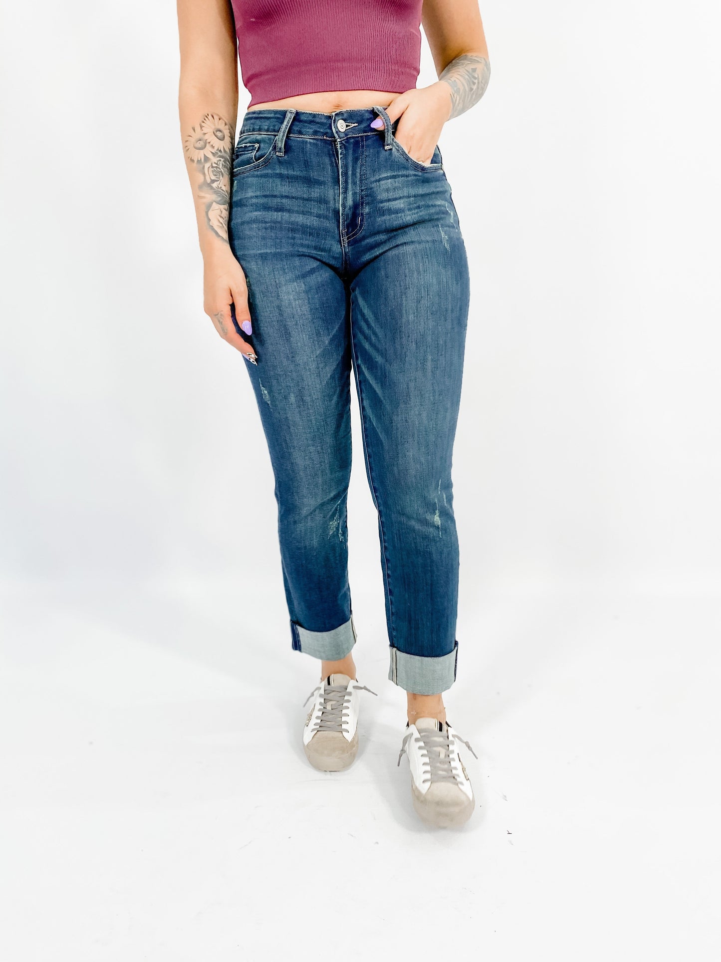 Judy Blue midrise double cuff long boyfriend