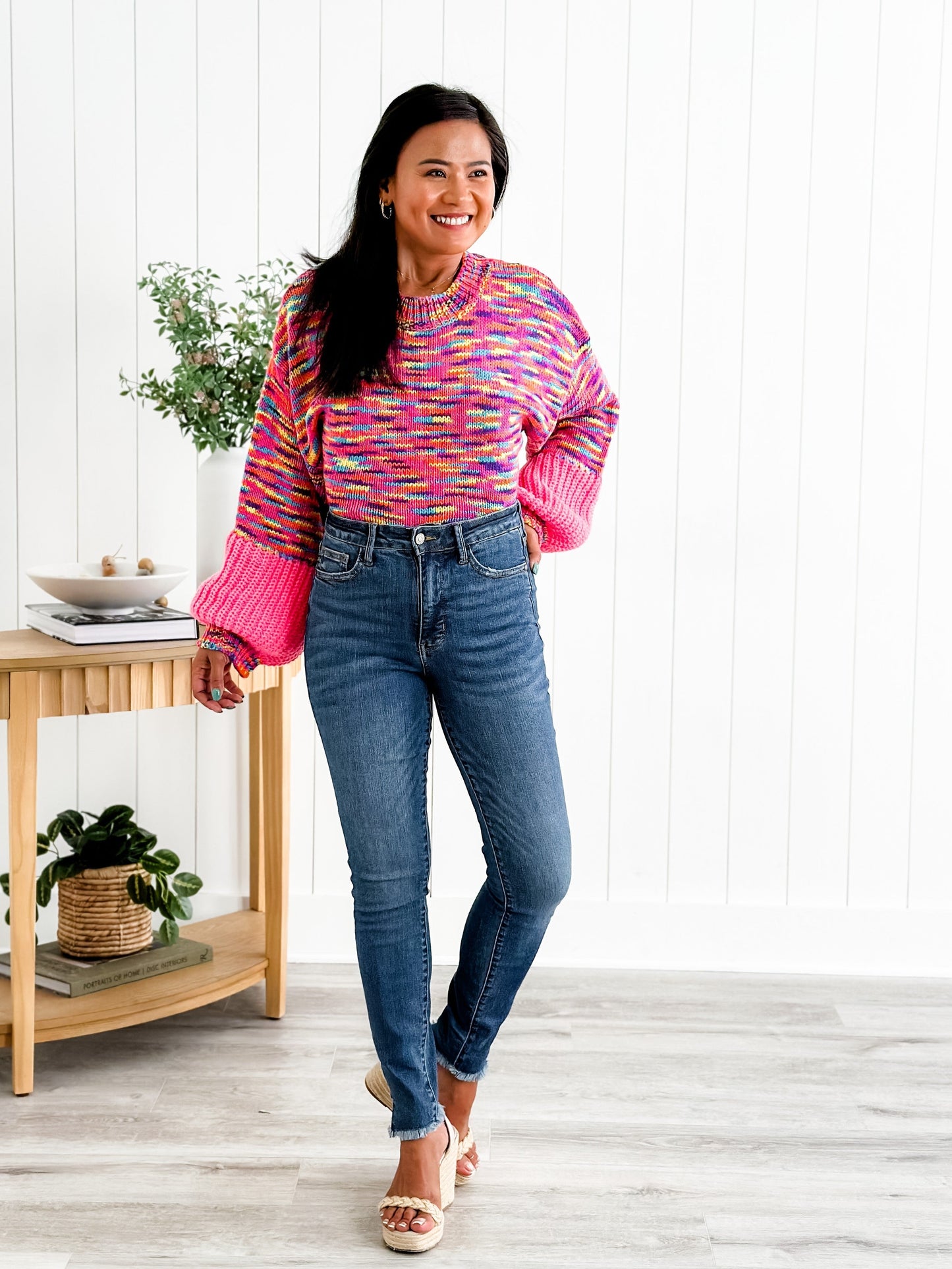 Judy Blue What Dreams are Made Of High Rise Medium Wash Tummy Control Side Slit With Frayed Hem Skinny Jeans