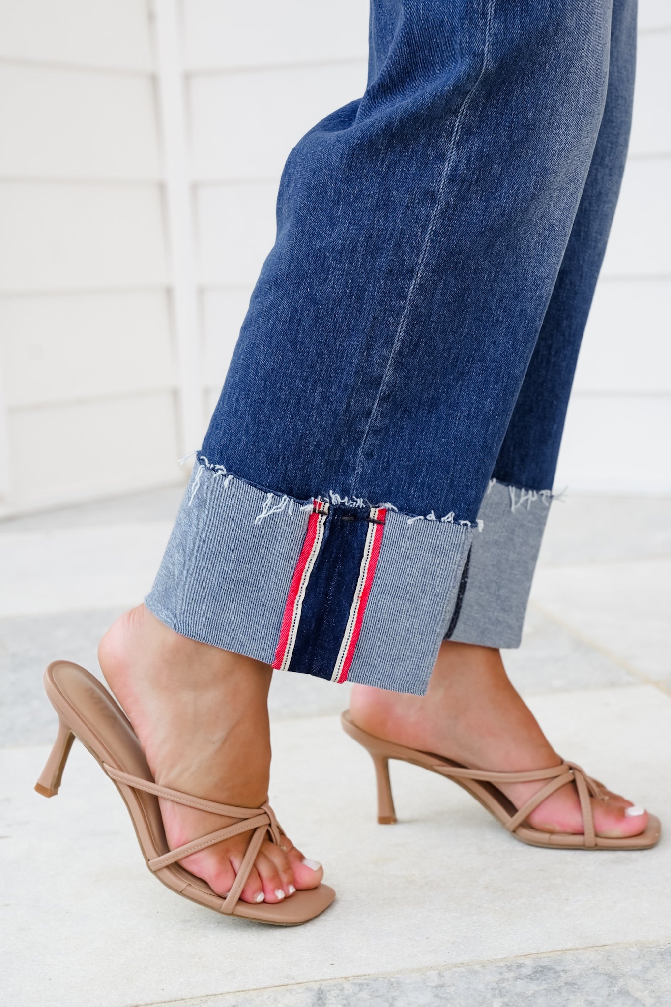 Risen Mid Rise Dark Wash Tummy Control Cropped Wide Leg Cuffed Jeans