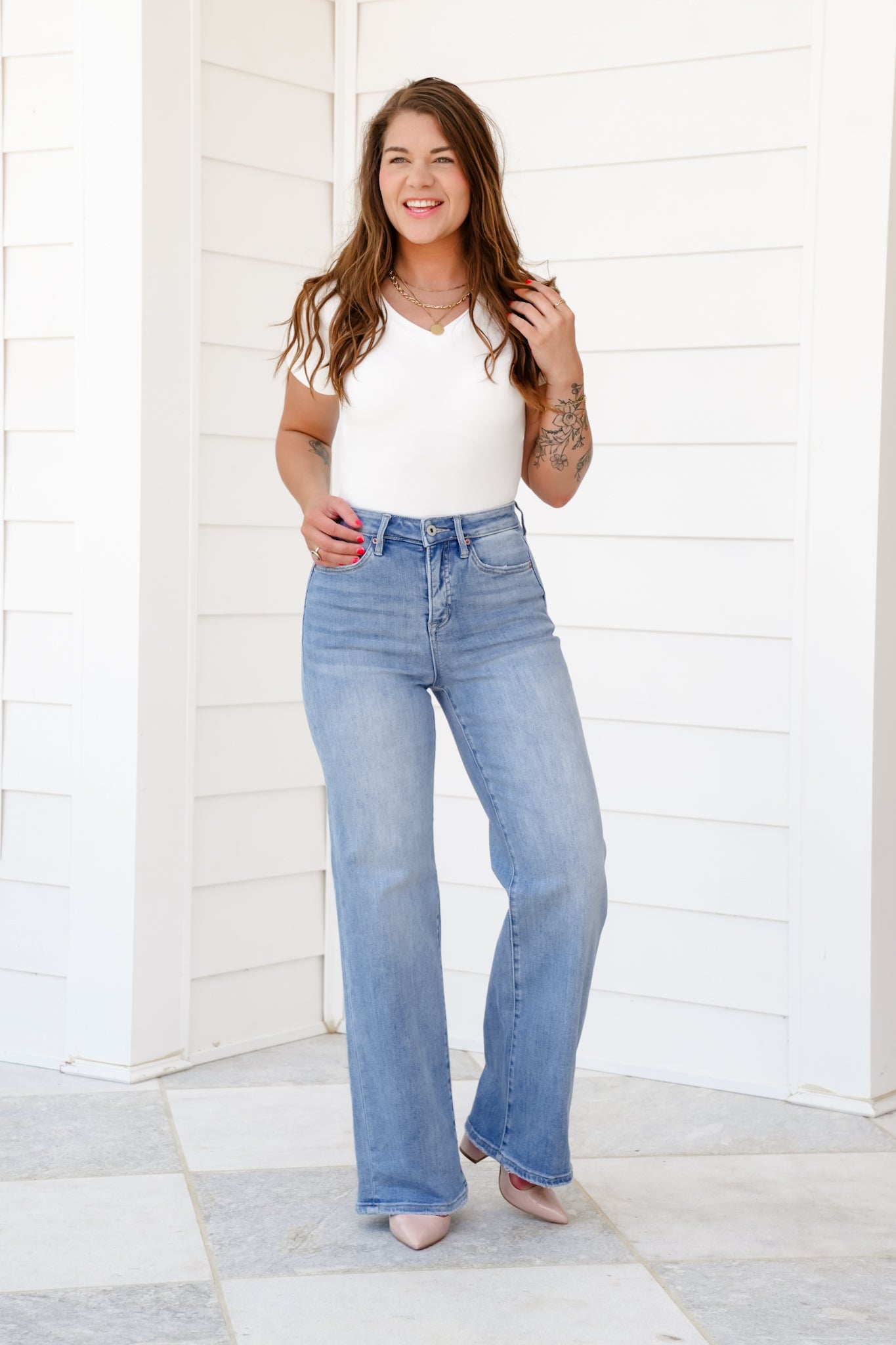 Mica The Sweet Spot High Rise Light Wash Wide Leg Jeans