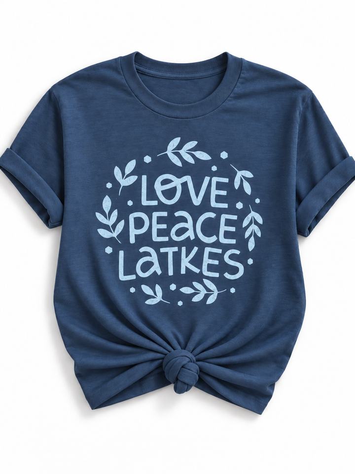 Plus/Reg Short Sleeve "Love Peace Latkes" Hanukkah Graphic Tee