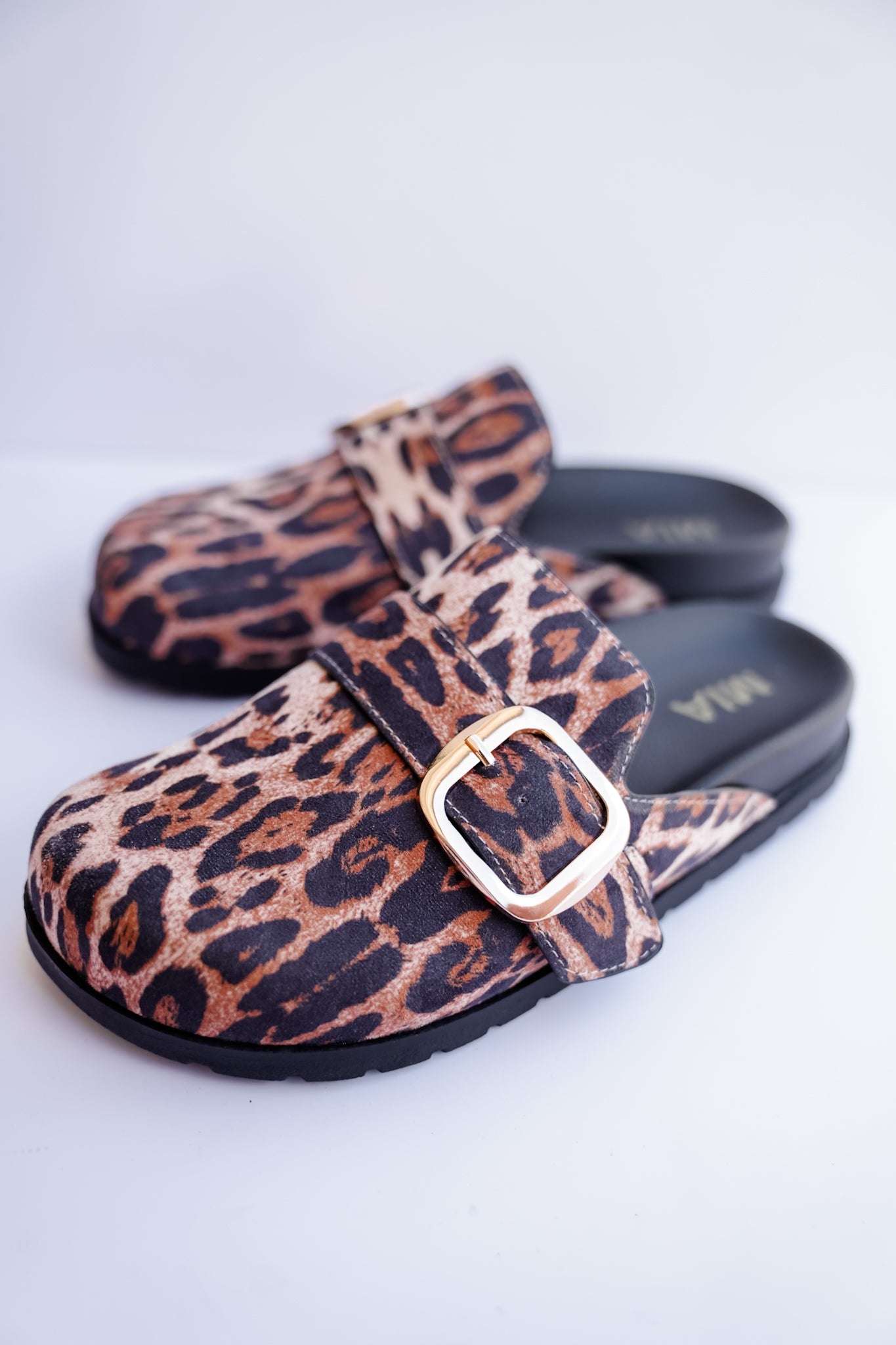MIA Animal Print Slip On Clog with Buckle Detail