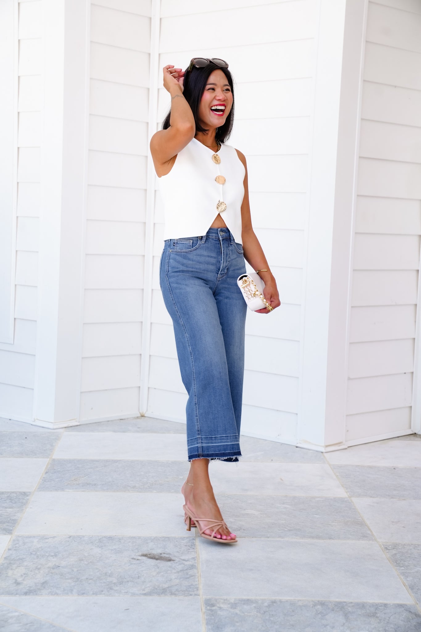 Judy Blue High Rise Medium Wash Tummy Control Cropped Wide Leg Jeans