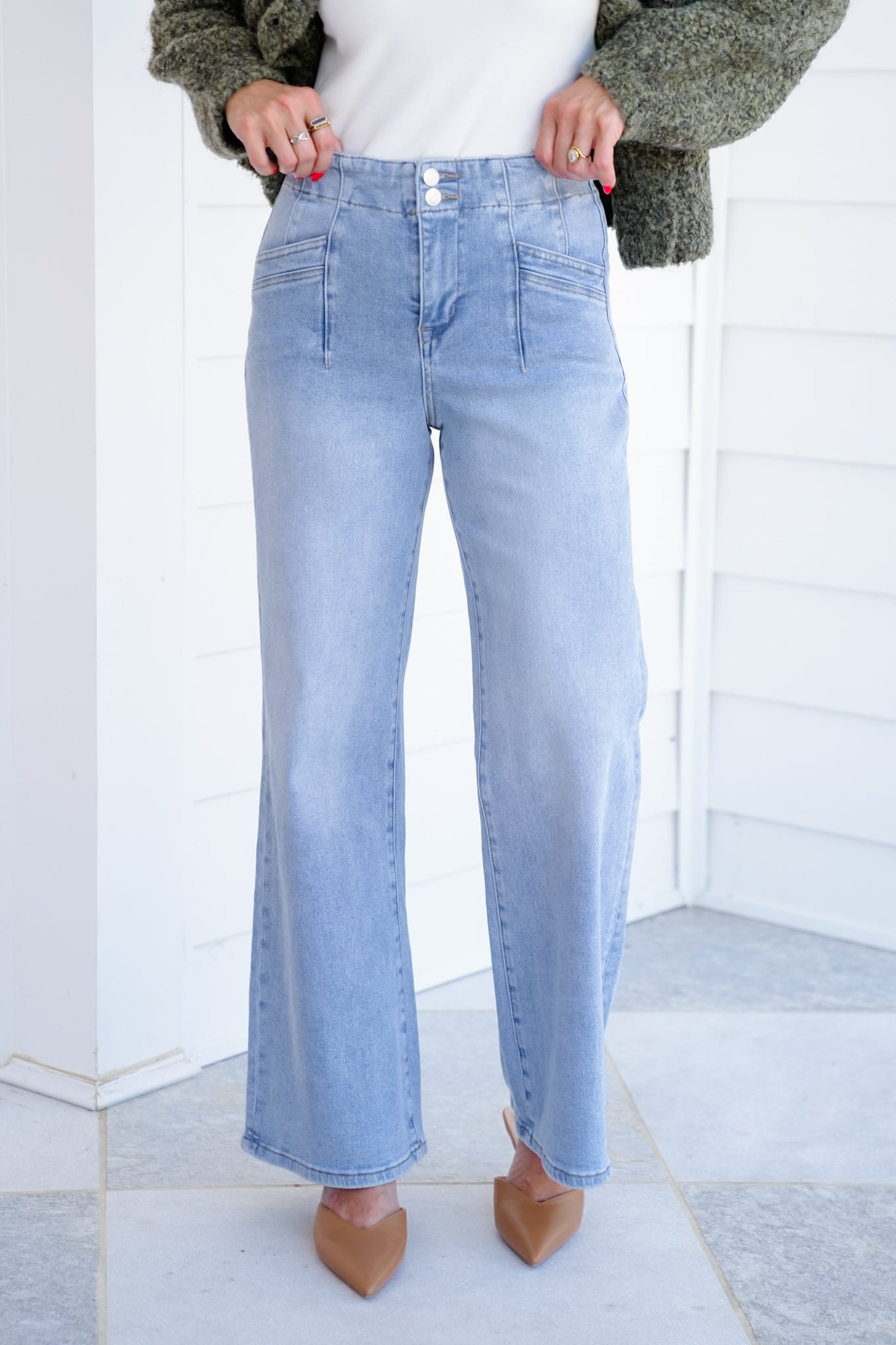 Mica High Rise Light Wash Wide Leg Jeans