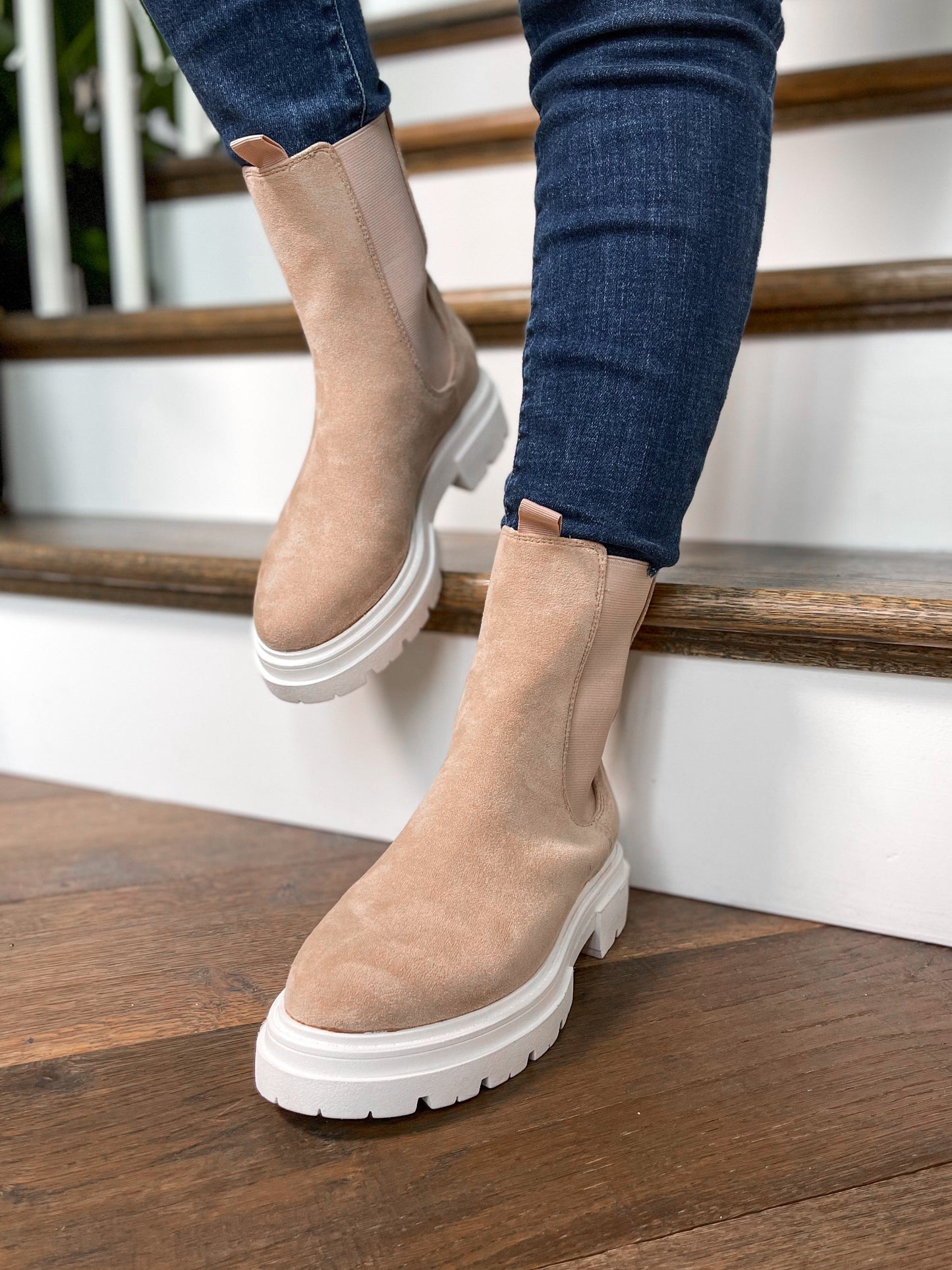 High Top Chelsea Vegan Suede Sand Boots