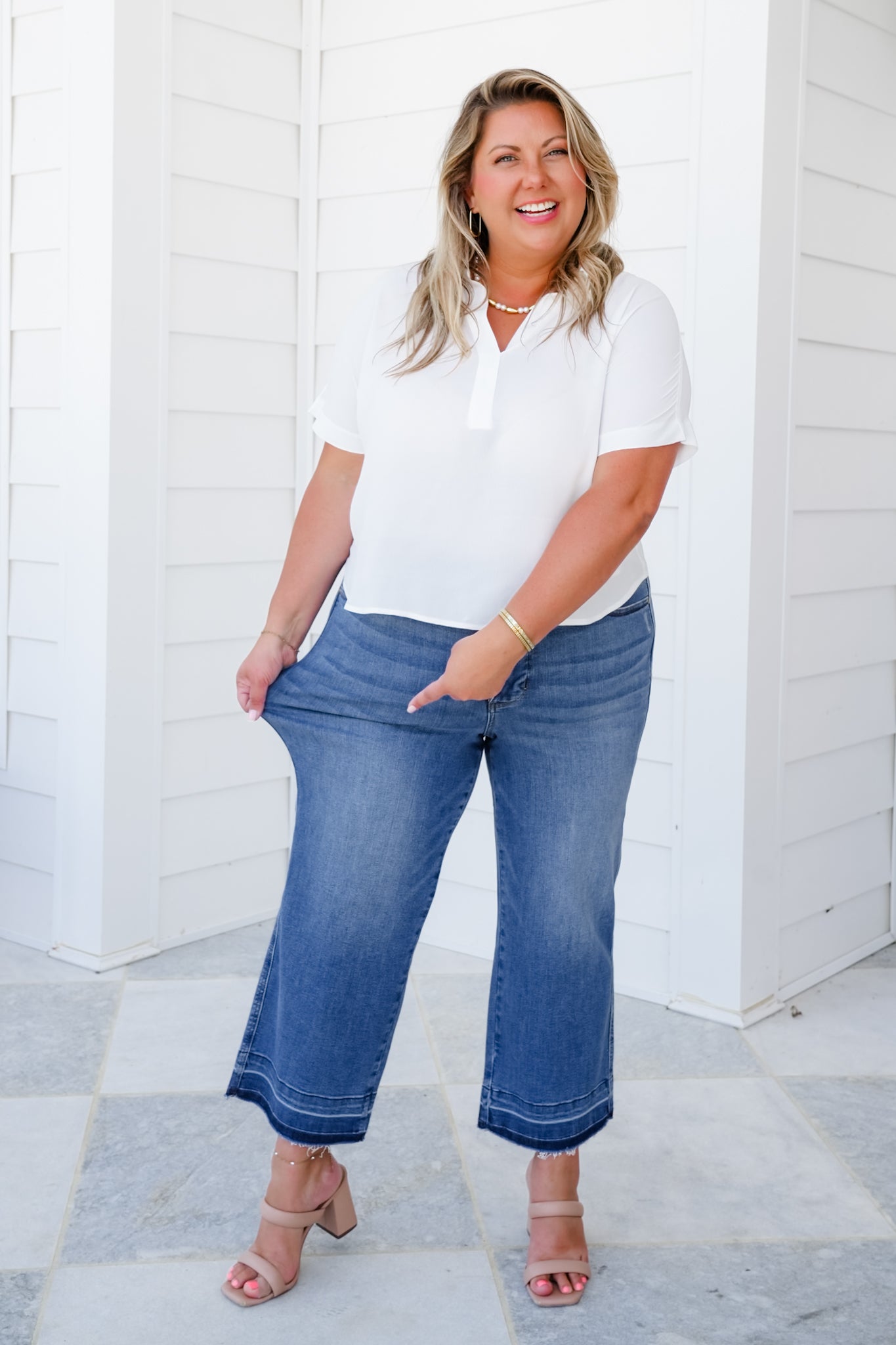 Judy Blue High Rise Medium Wash Tummy Control Cropped Wide Leg Jeans