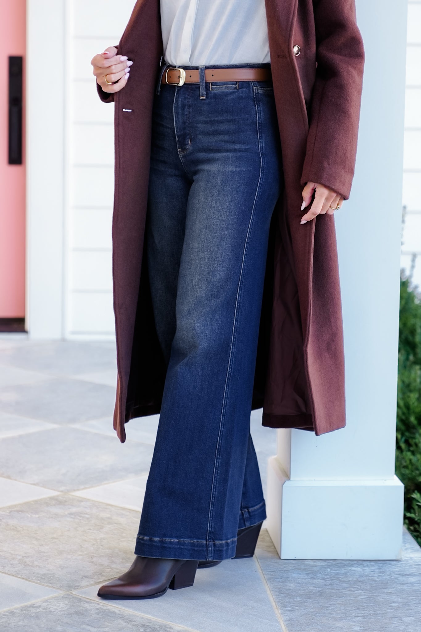 Judy Blue High Rise Dark Wash Tummy Control Retro Wide Leg Jeans with Welt Pockets