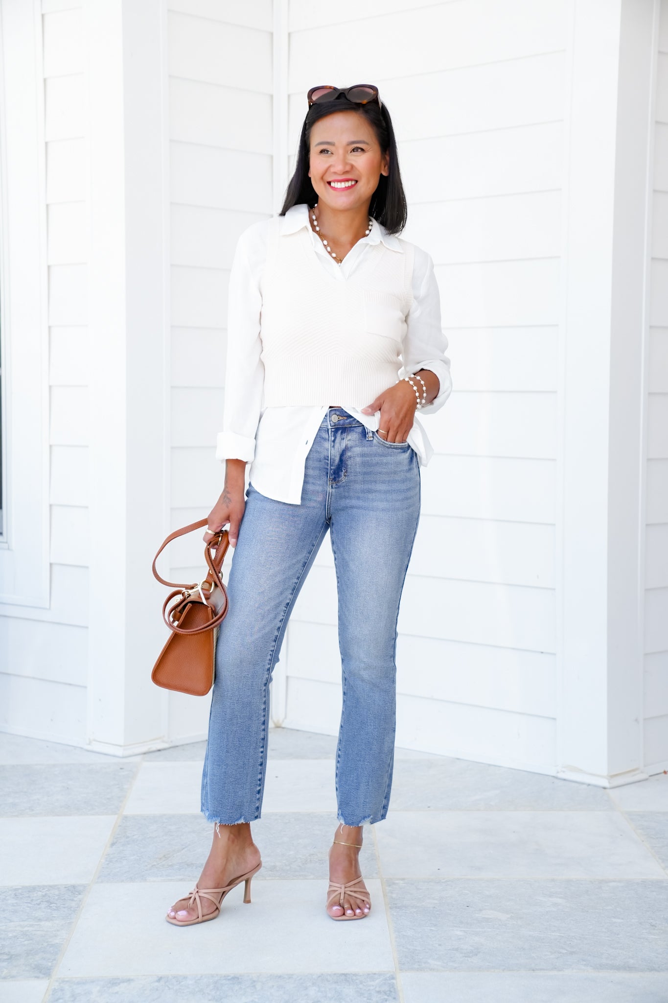 Judy Blue The Montauk Crop Mid-Rise Medium Wash Distressed Hem Kick Flare Jeans