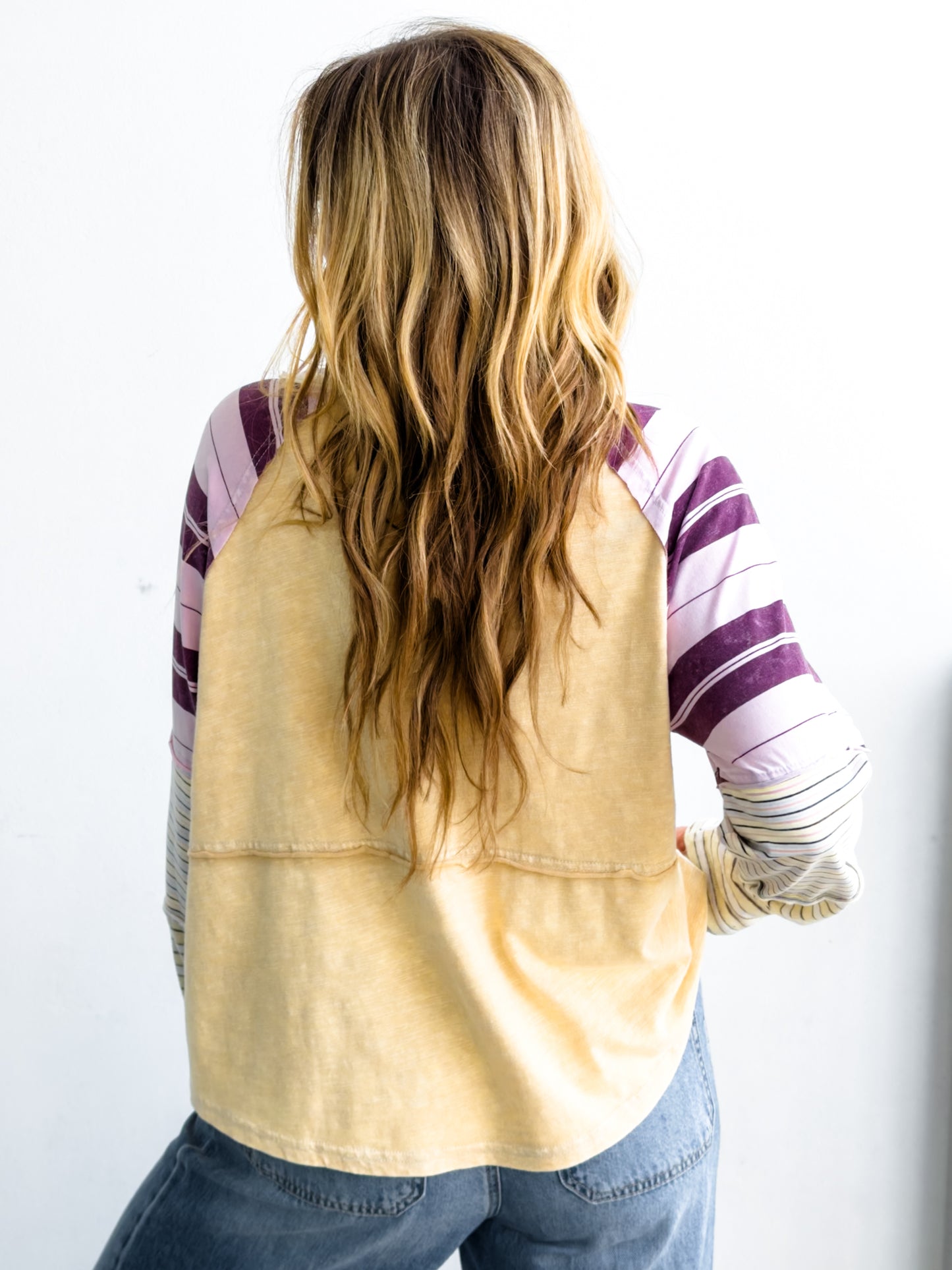 Knit Long Sleeve Round Neck Top with Stripes