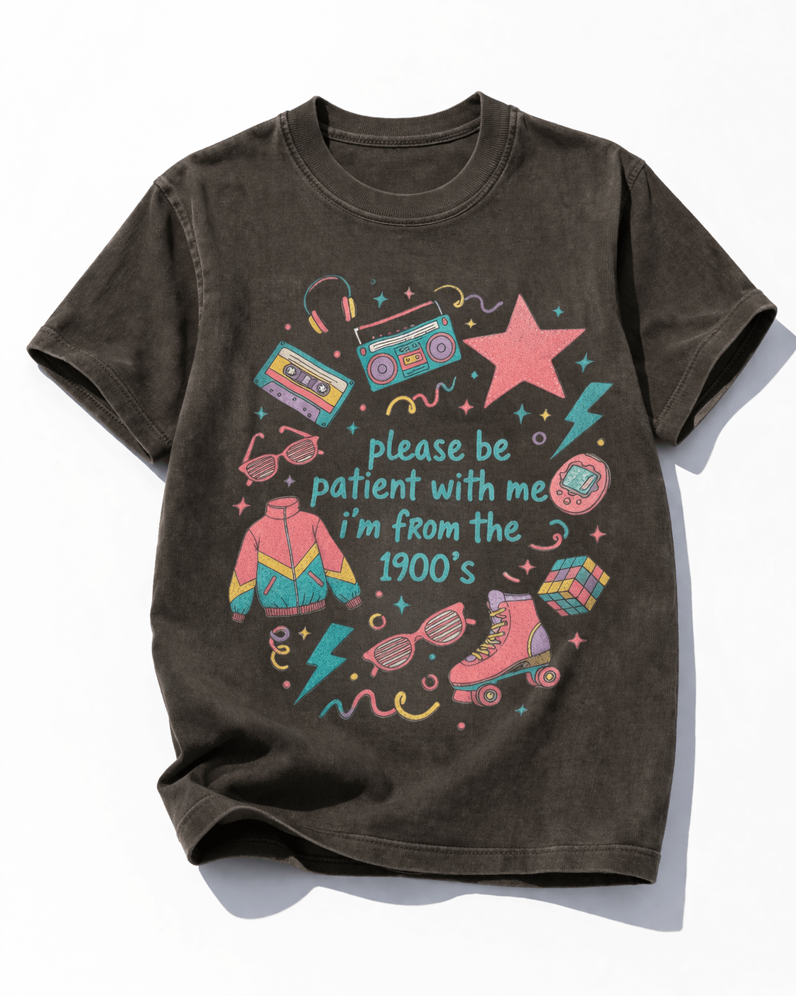 Plus/Reg Short Sleeve "Please Be Patient ..." Graphic Tee - Freckled Poppy