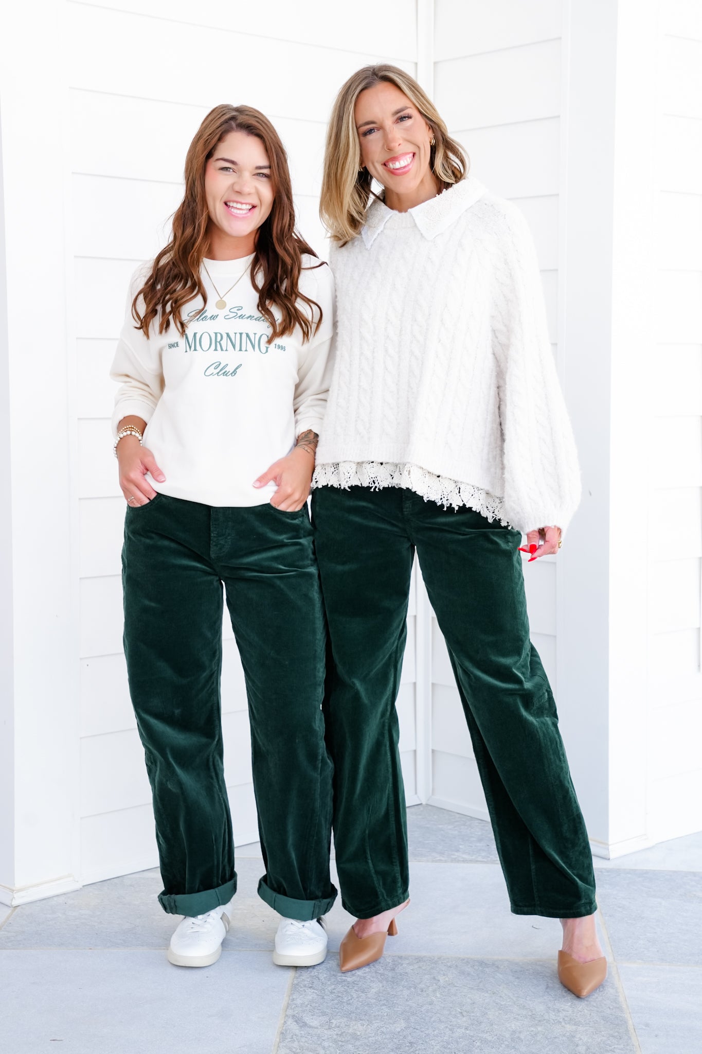 Risen High Rise Green Cuffed Corduroy Barrel Pants