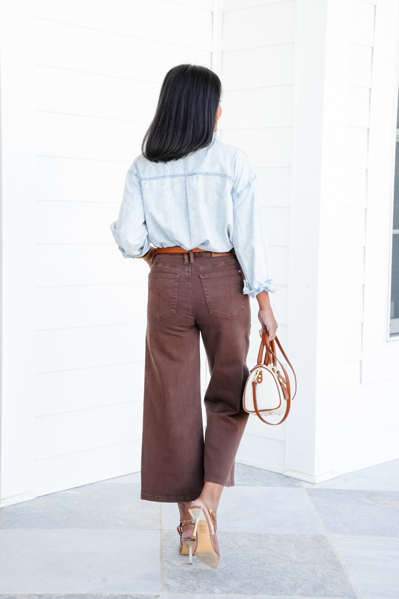 Judy Blue Mid Rise Brown Wide Leg Cropped Jeans with Utility Pockets