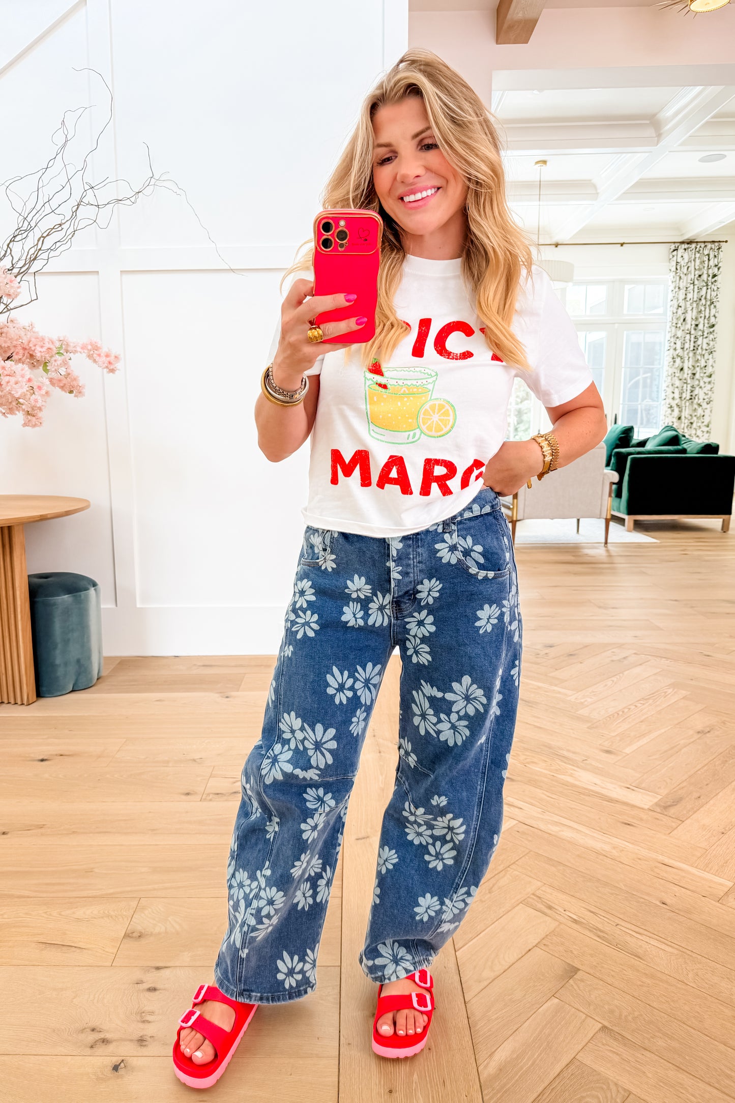 Floral Print Relax Fit Barrel Jeans