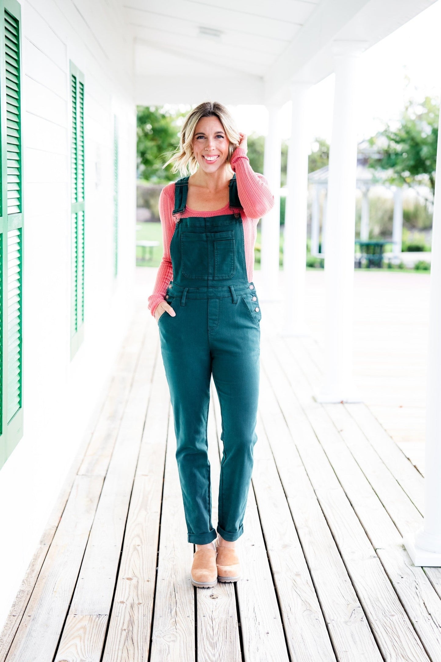 Judy Blue High Rise Teal Double Cuffed Boyfriend Overalls