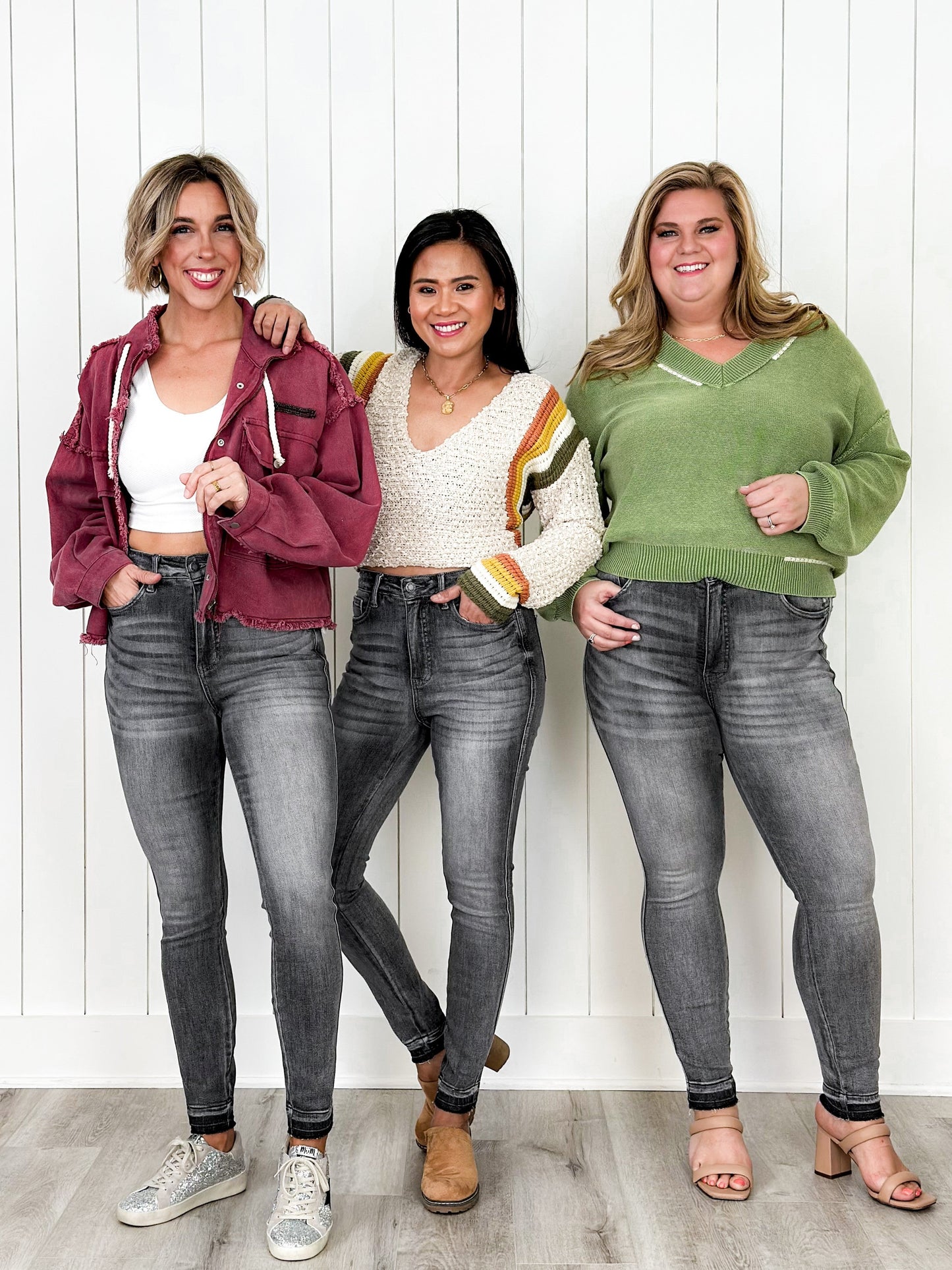 Judy Blue 50 Shades of Grey High Rise Grey Wash Tummy Control Skinny Jeans With Release Hem