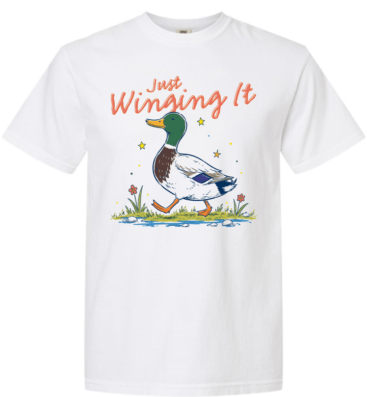 Plus/Reg Short Sleeve "Just Winging It" Duck Graphic Tee - Freckled Poppy