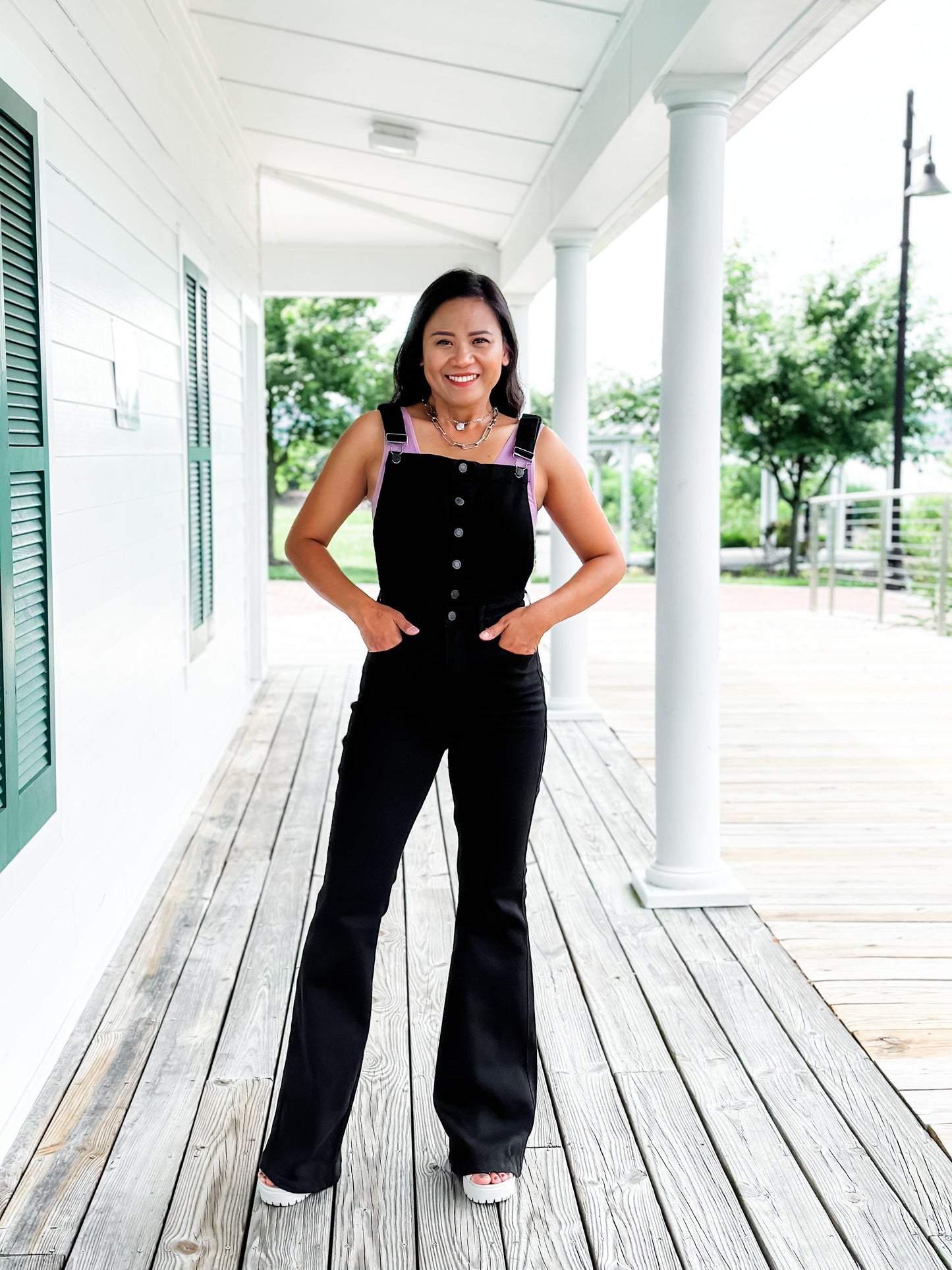 Judy Blue Black High Rise Tummy Control Top Flare Overalls