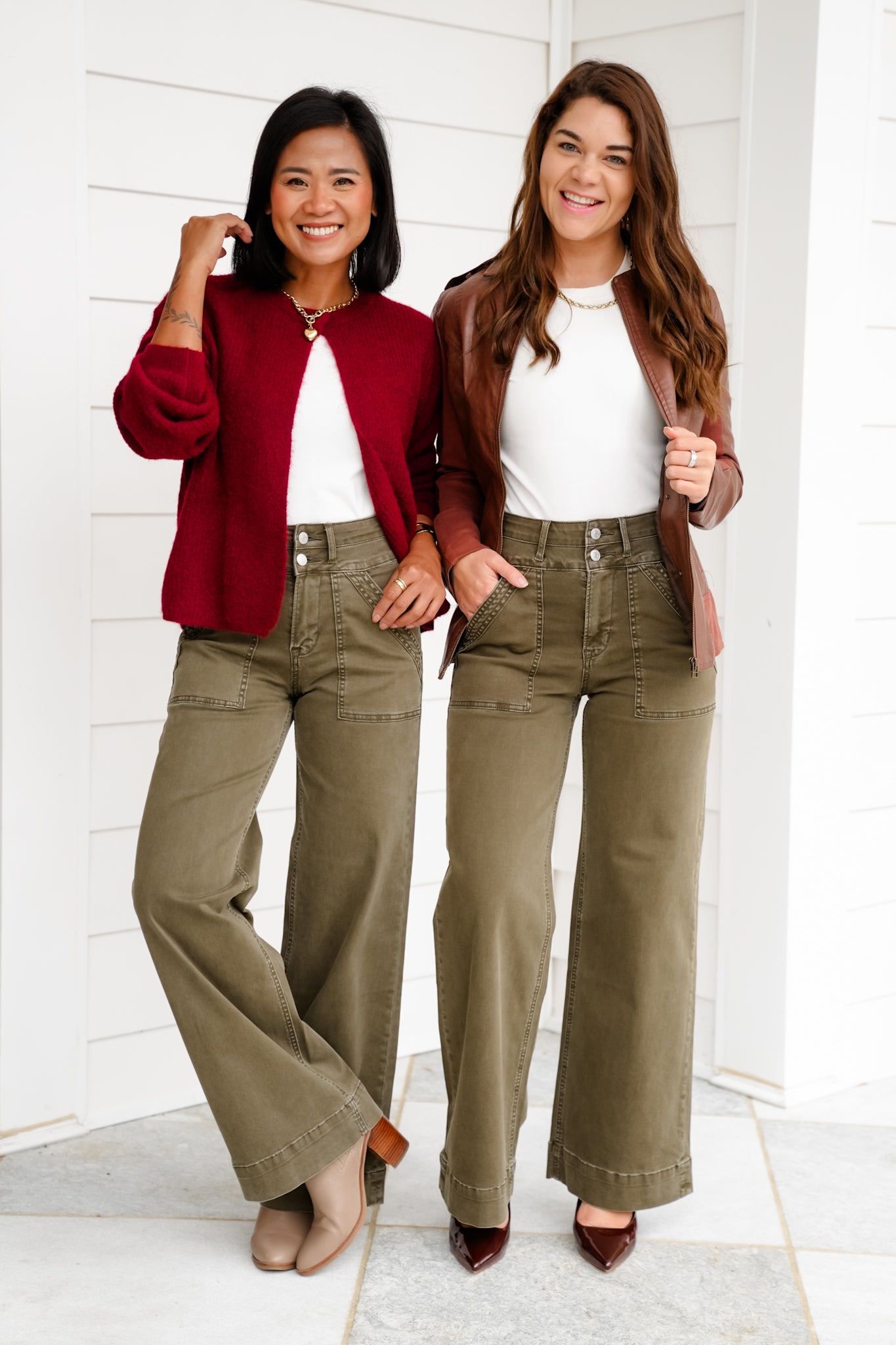 Mica High Rise Green Double Waistband Wide Leg Jeans