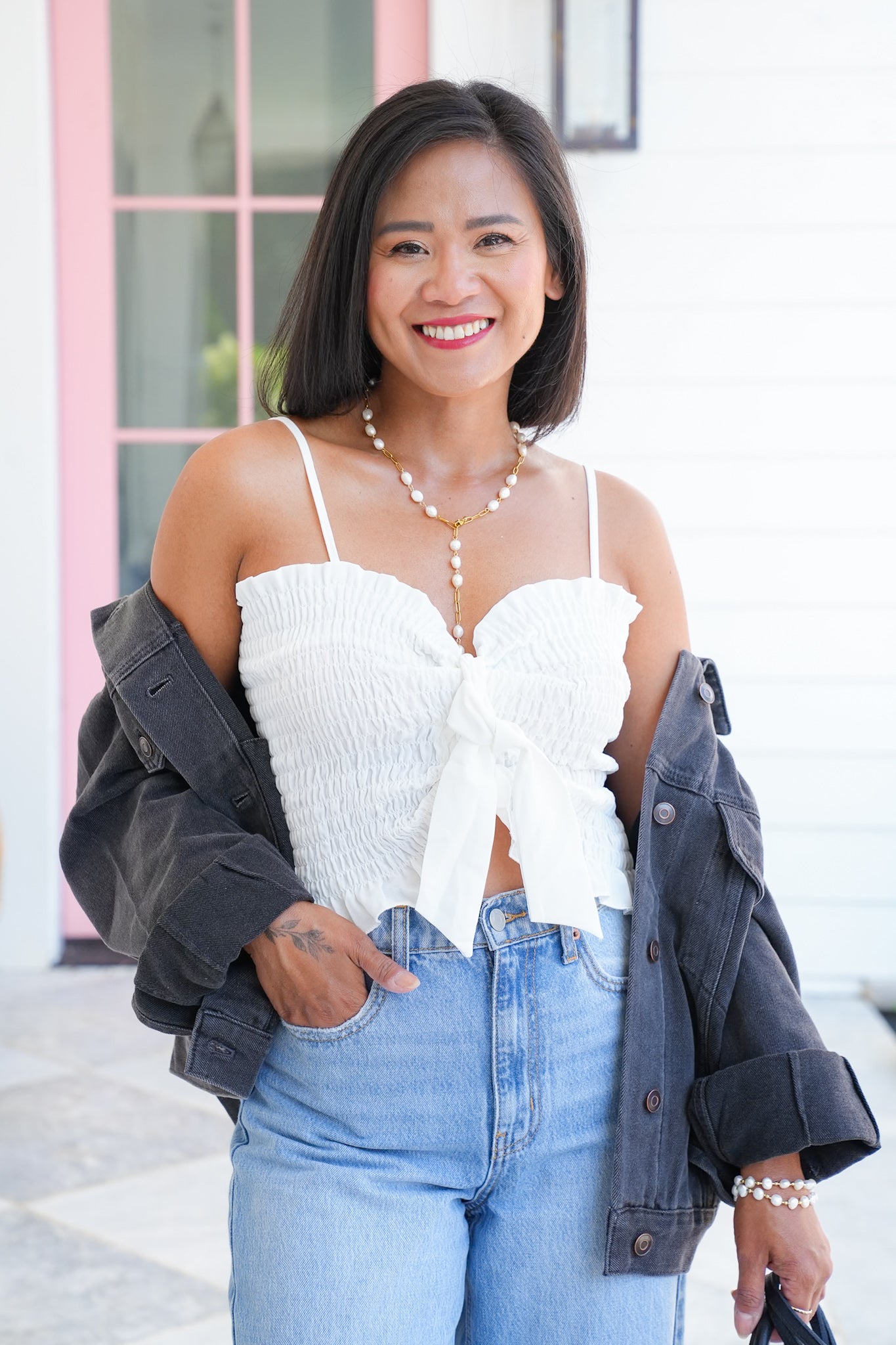 Smocked Top with Front Tie Detail
