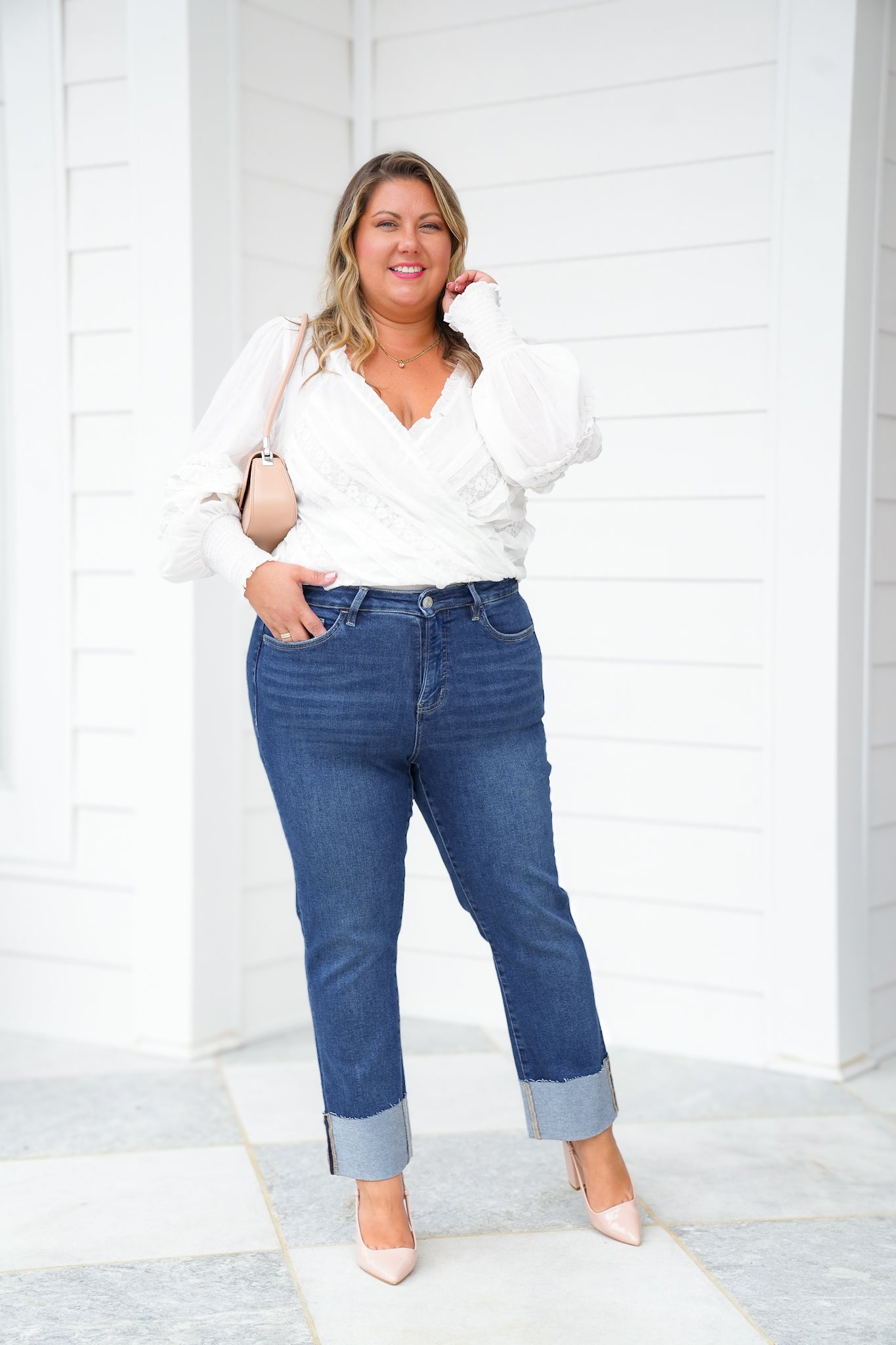 Lovervet High Rise Dark Wash Cuffed Slim Straight Leg Jeans