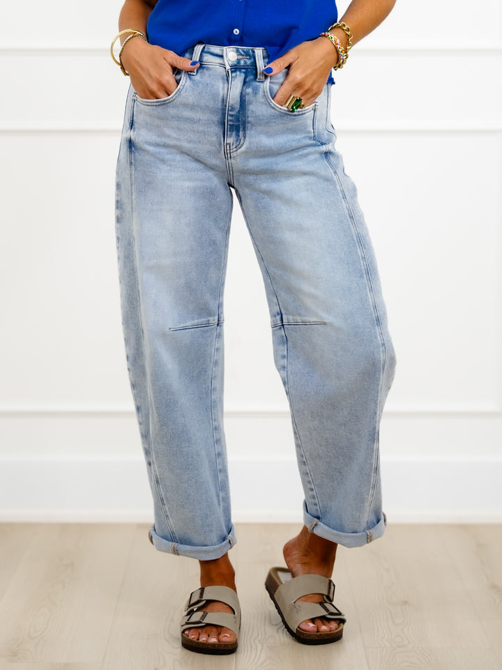 Restock! Risen The Hollis Light Wash Boyfriend Cuffed Barrel Jeans