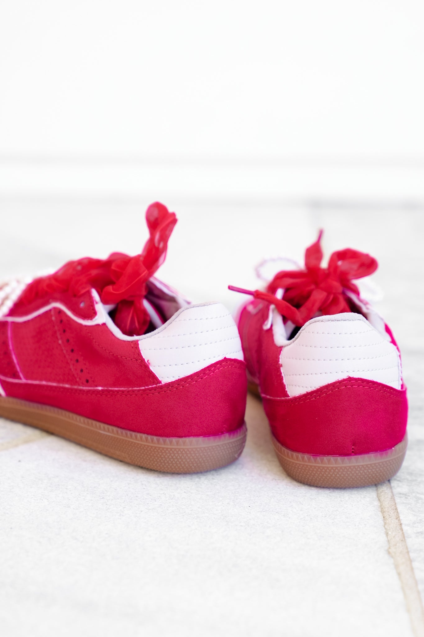 Shu Shop Lace Up Sneaker with Pearl Bow