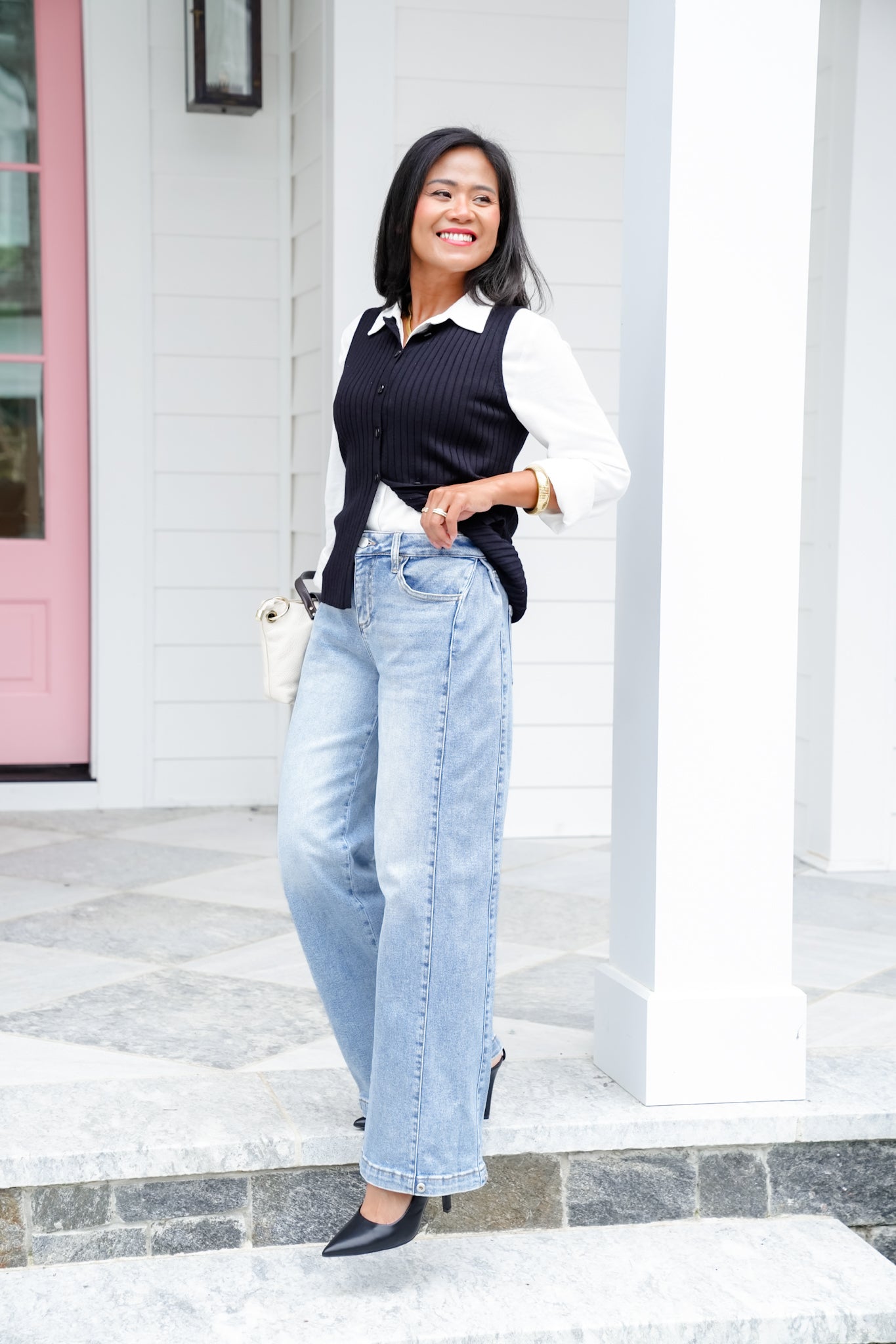 Risen Mid Rise Medium Wash Wide Leg Jeans with Leg Snap For Barrel Fit
