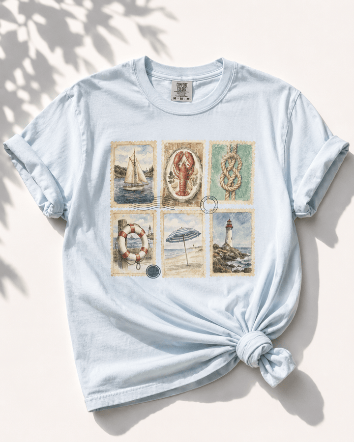 Plus/Reg Short Sleeve Coastal Print Graphic Tee - Freckled Poppy