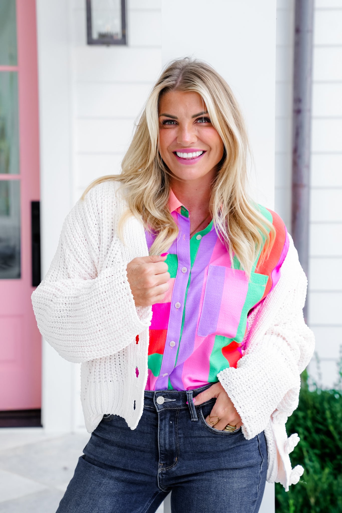 Restock! Plus/Reg Multi Color Short Sleeve Button Down Top