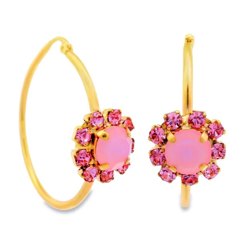 TOVA Mini Bianca Crystal Gold Plated Hoops in Petal Pink