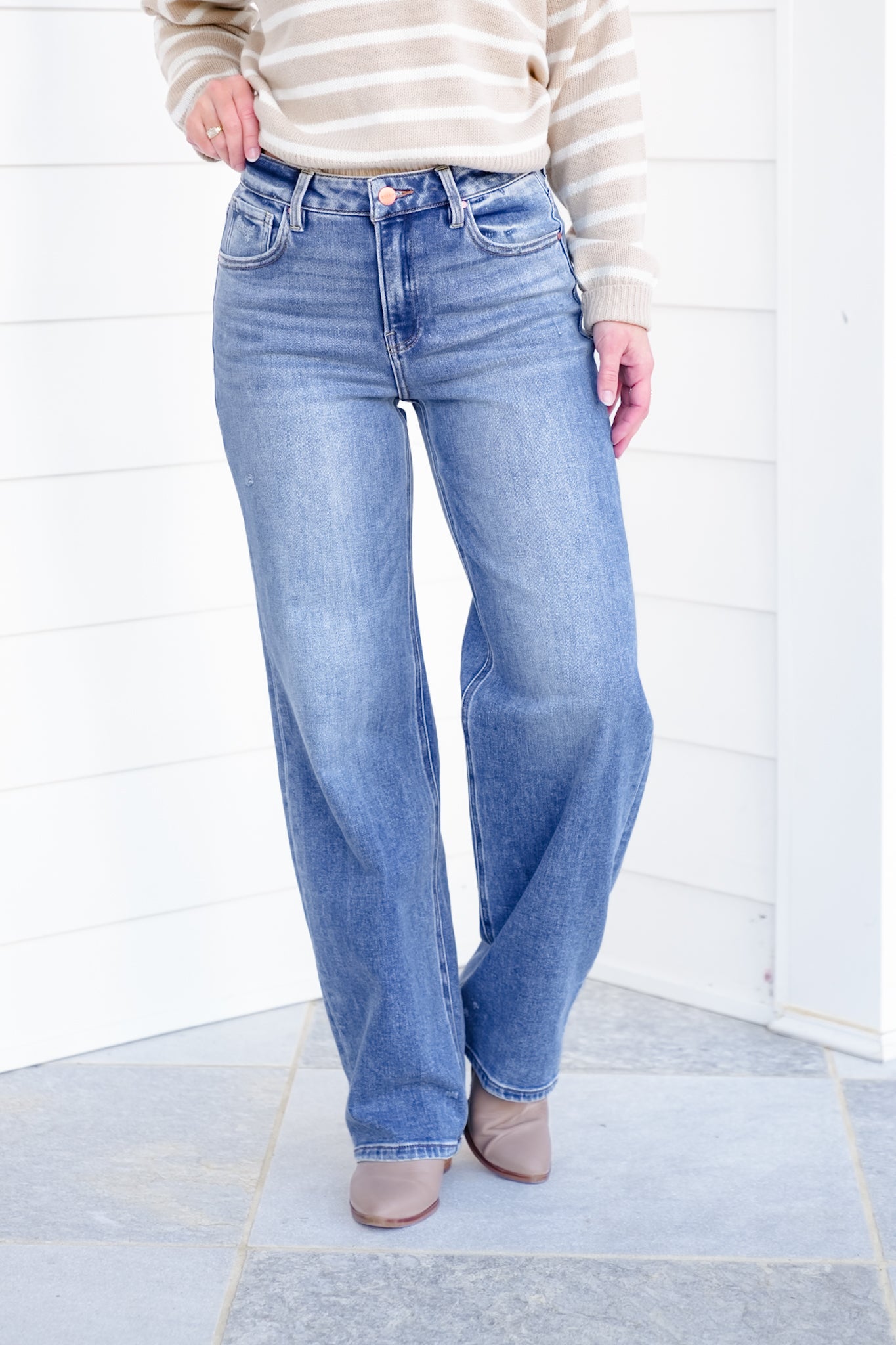 Risen High Rise Medium Wash Wide Leg Baggy Jeans