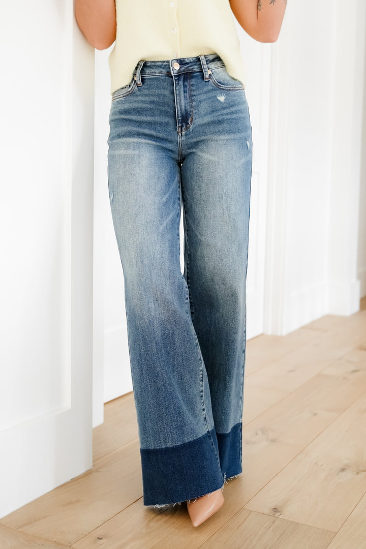 Judy Blue High Rise Dark Wash Two Tone Column Straight Leg Jeans