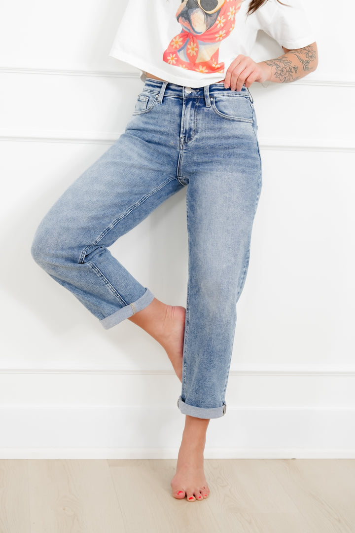 Restock! Risen High Rise Medium Wash Boyfriend Jeans