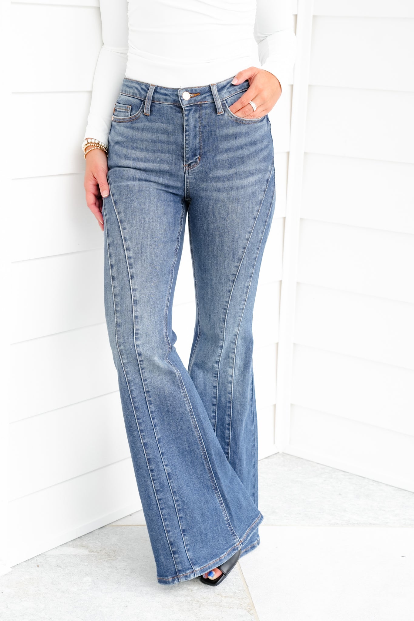 Judy Blue Golden Hour Mid Rise Flare Jeans with Double Angular Seam