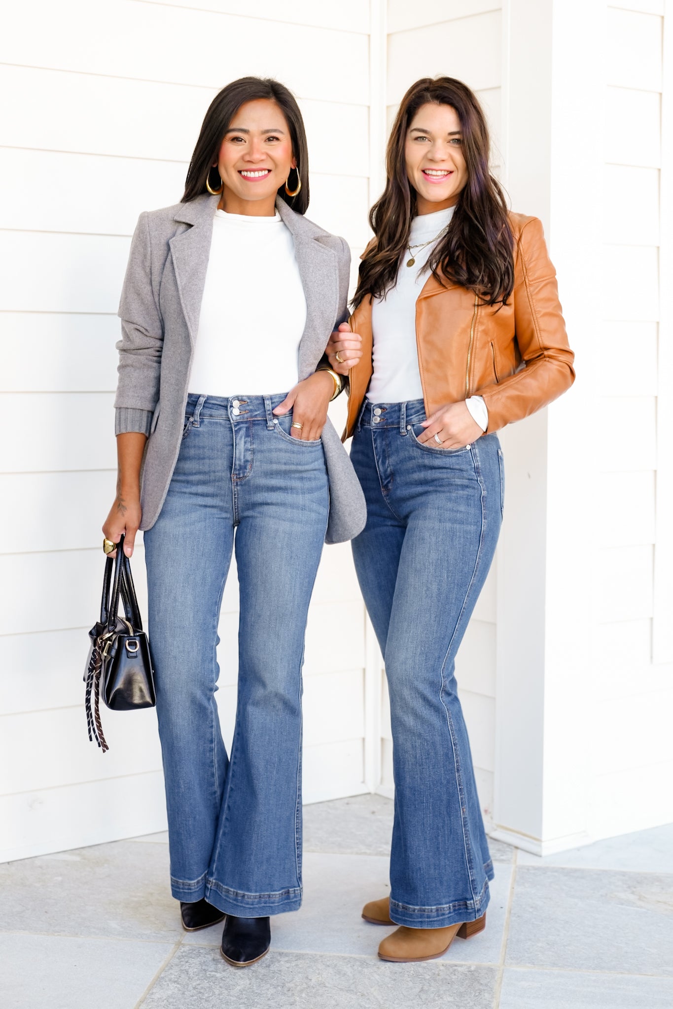 Judy Blue PETITE High Rise Medium Wash Tummy Control Flare Jeans with Double Button Waistband