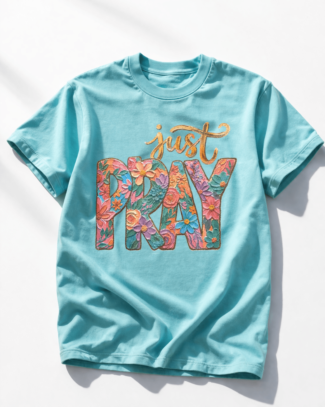 Plus/Reg Short Sleeve "Just Pray" Graphic Tee - Freckled Poppy