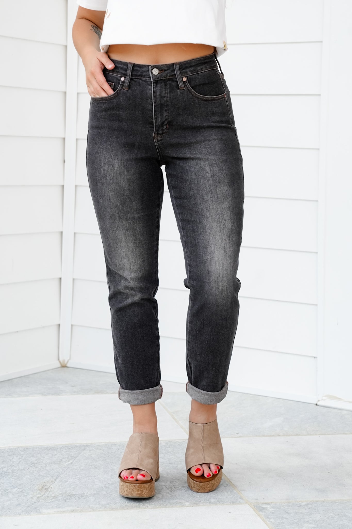 Judy Blue Shades of Black Mid Rise Black Tummy Control Slim Leg Jeans
