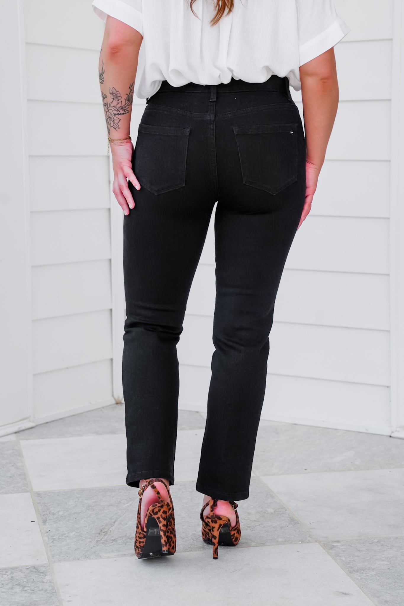 Mica Mid-Rise Black Straight Leg Ankle Jeans