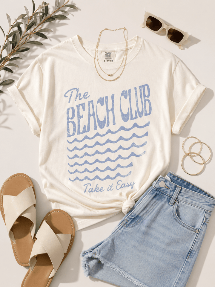 Plus/Reg Short Sleeve "The Beach Club" Graphic Tee - Freckled Poppy