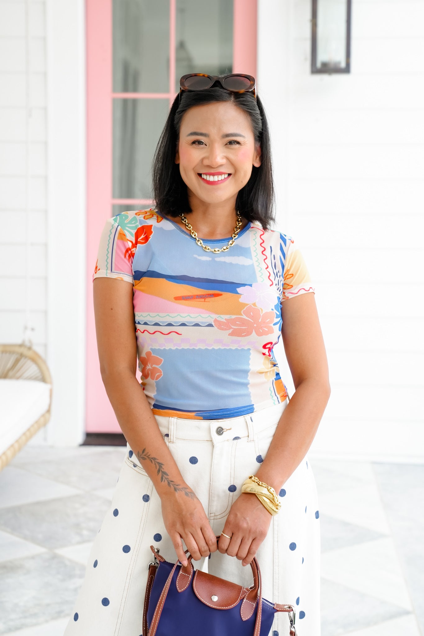 Beach Print Mesh Short Sleeve Baby Tee