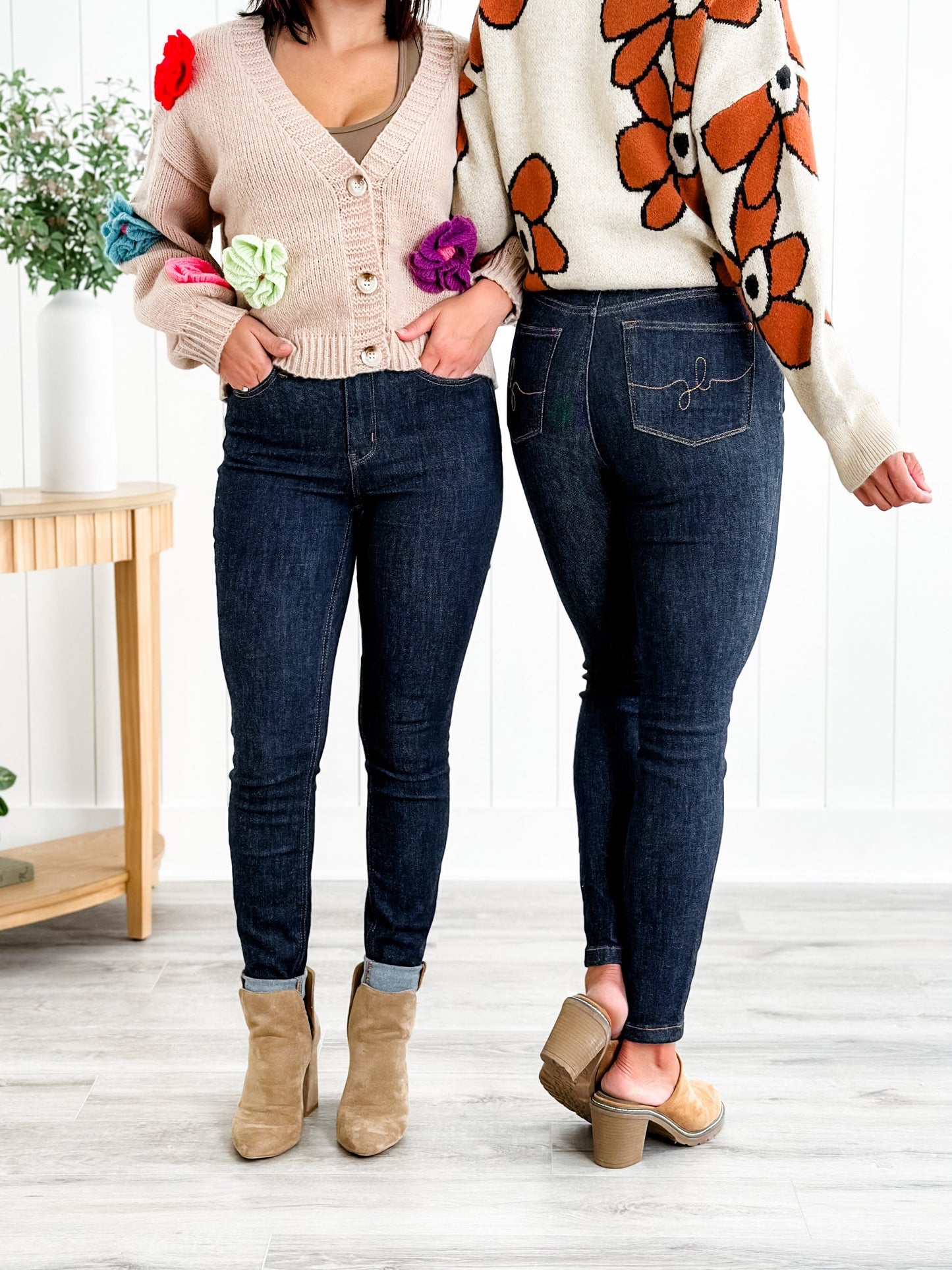 Judy Blue Dark and Twisted High Rise Dark Wash Classic Back Pocket Embroidery Skinny Jeans