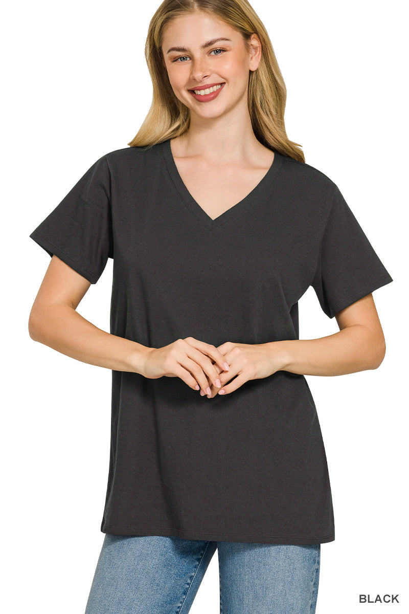 Door Buster! Plus/Reg Zenana Cotton Short Sleeve V Neck Tee