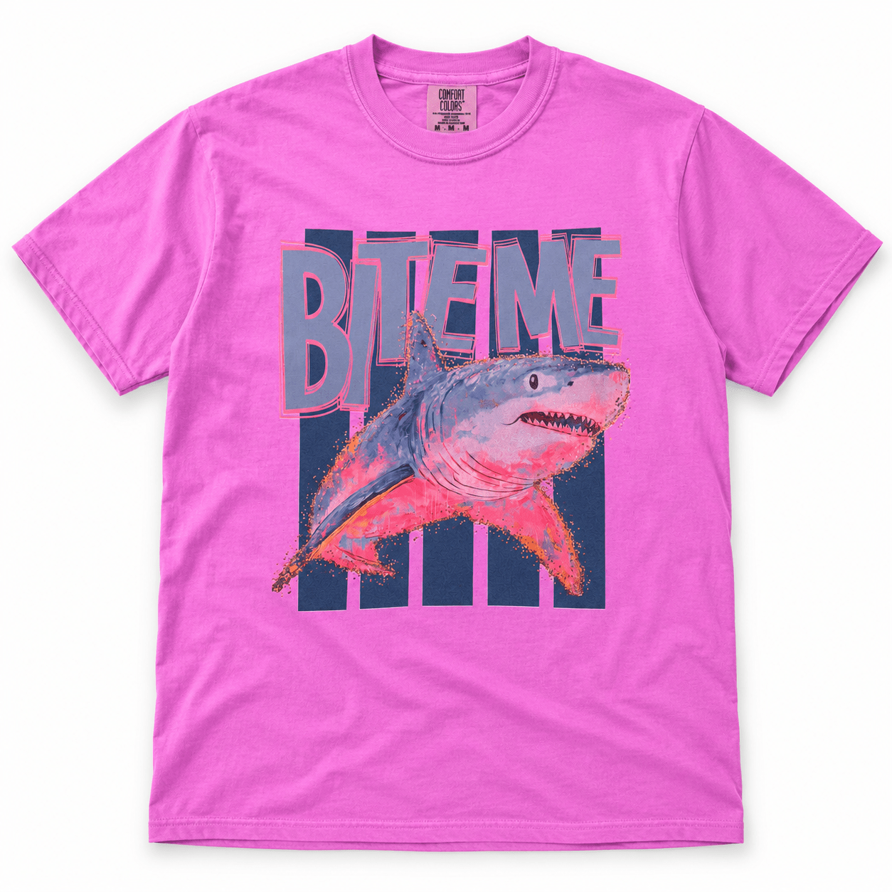 Plus/Reg Short Sleeve Bite Me Shark Graphic Tee - Freckled Poppy