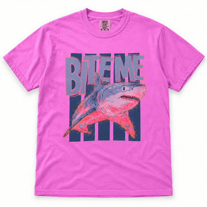 Plus/Reg Short Sleeve Bite Me Shark Graphic Tee - Freckled Poppy