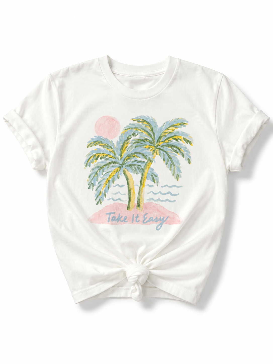 Plus/Reg Short Sleeve "Take It Easy" Palm Tree Graphic Tee