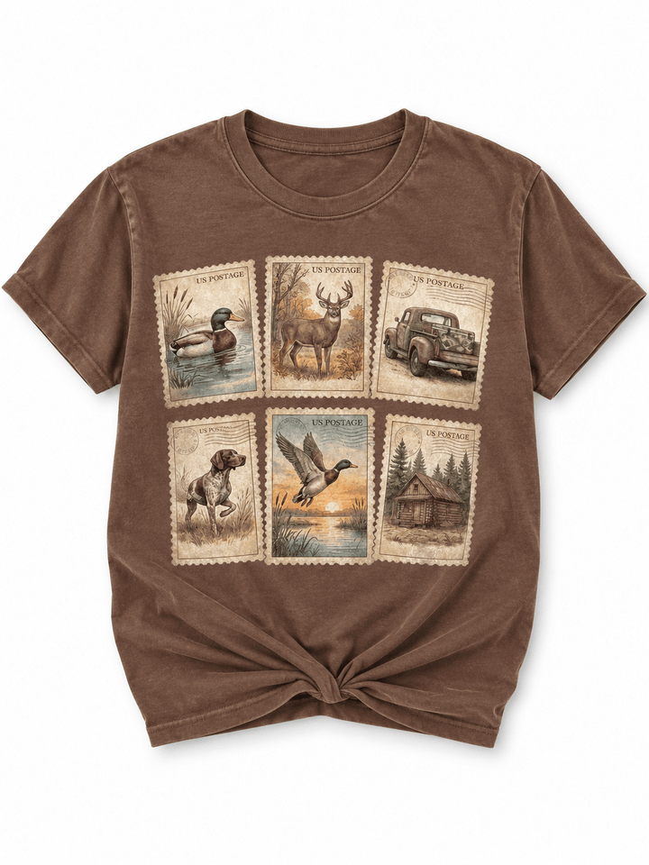 Plus/Reg Short Sleeve Duck Hunting Stamps Graphic Tee - Freckled Poppy