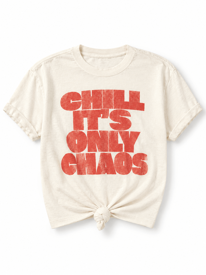 Plus/Reg Short Sleeve "Chill It's Only Chaos" Graphic Tee - Freckled Poppy