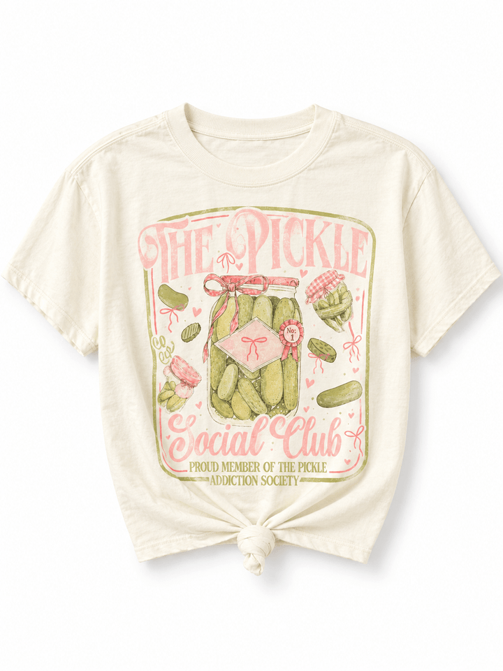 Plus/Reg Short Sleeve "The Pickle Social Club" Graphic Tee - Freckled Poppy